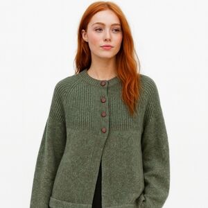 Woolrich Ribbed Yoke Heathered Green Cardigan w/Wood Buttons